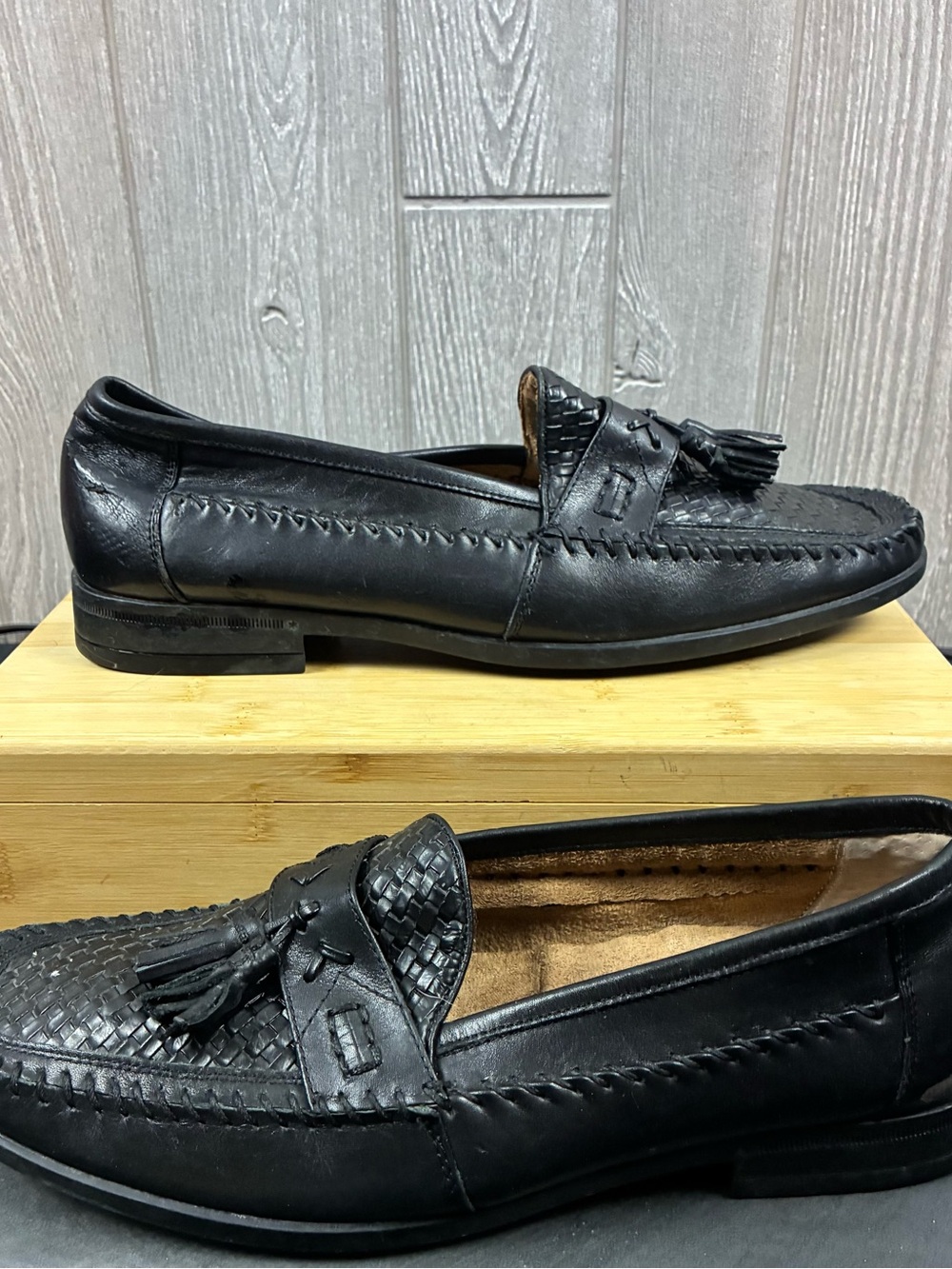 Nunn Bush Black Woven Tassel Loafers Memory Foam